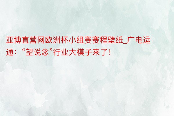 亚博直营网欧洲杯小组赛赛程壁纸_广电运通：“望说念”行业大模子来了！