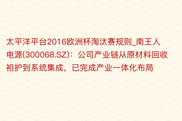 太平洋平台2016欧洲杯淘汰赛规则_南王人电源(300068.SZ)：公司产业链从原材料回收袒护到系统集成，已完成产业一体化布局