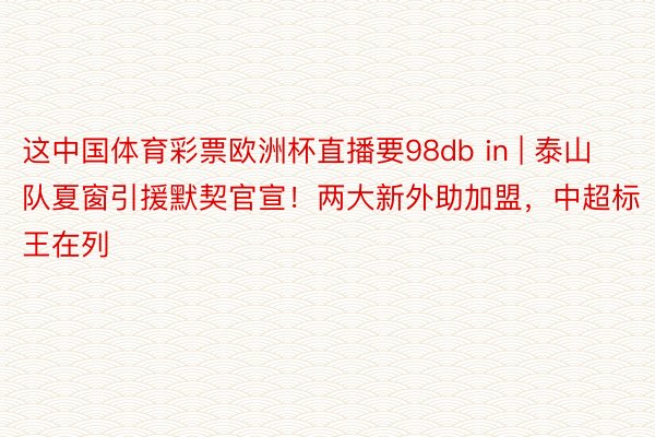 这中国体育彩票欧洲杯直播要98db in | 泰山队夏窗引援默契官宣！两大新外助加盟，中超标王在列