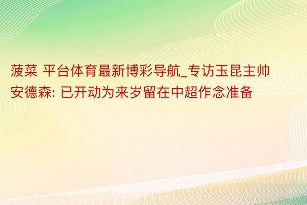 菠菜 平台体育最新博彩导航_专访玉昆主帅安德森: 已开动为来岁留在中超作念准备